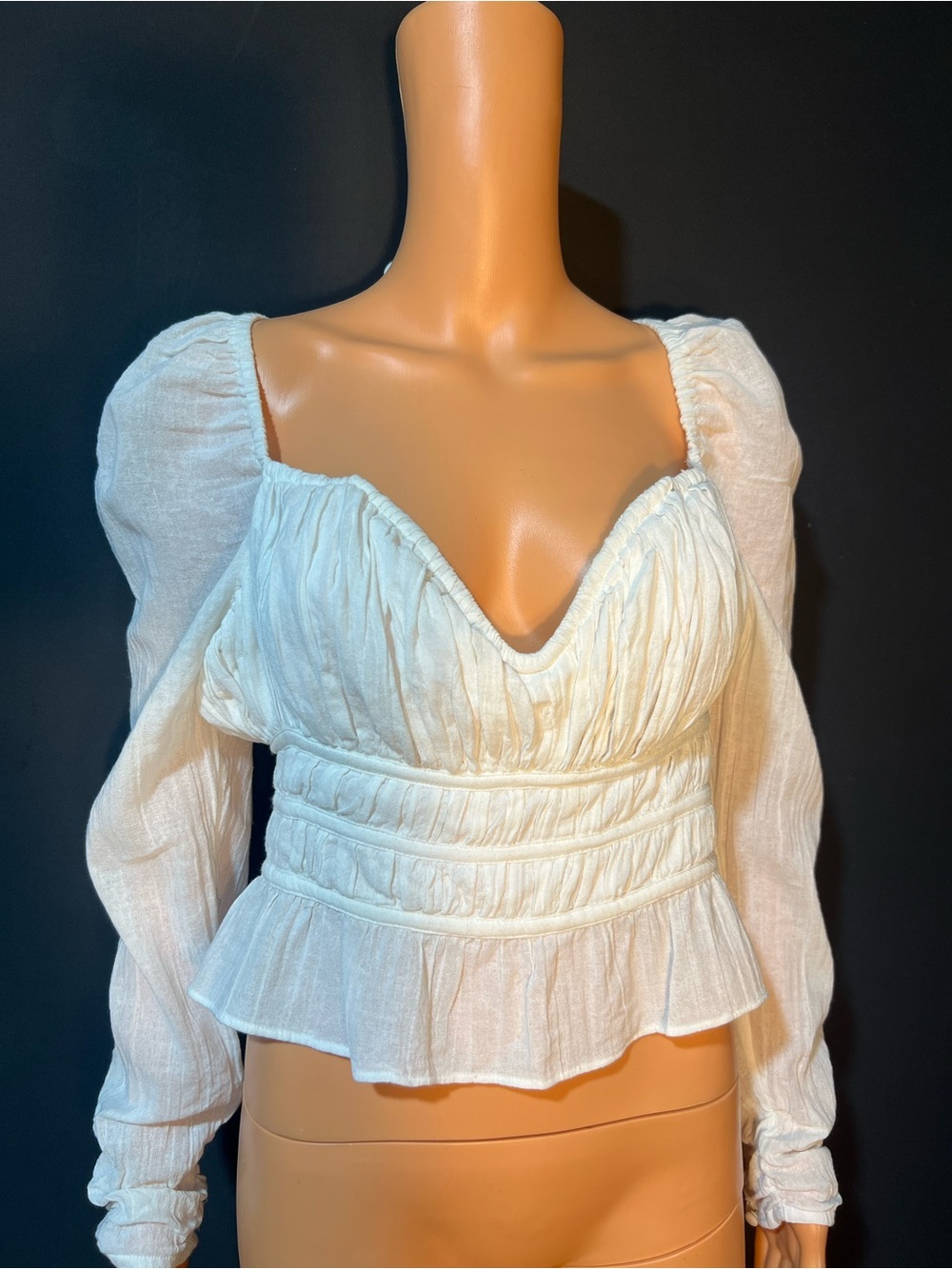 Free People White Peasant-Style Sweetheart Neck Blouse - Picture 2 of 9